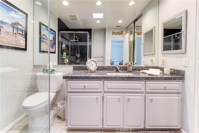 64 Seacrest Ct, Long Beach, CA 90803 - bathroom with vanity, a shower with door, and recessed lighting