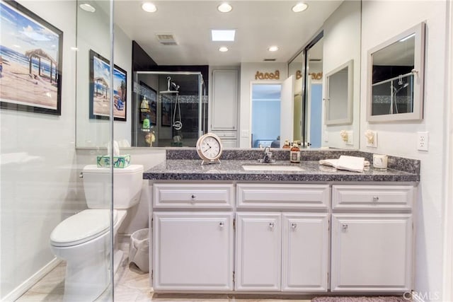 64 Seacrest Ct, Long Beach, CA 90803 - bathroom featuring vanity, a shower with door, and recessed lighting