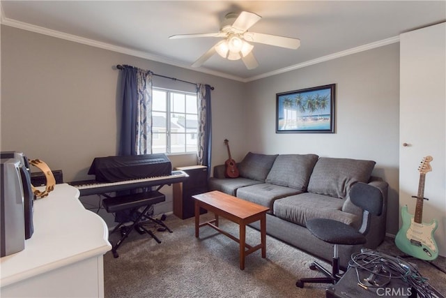 64 Seacrest Ct, Long Beach, CA 90803 - living room with carpet floors, ornamental molding, and a ceiling fan