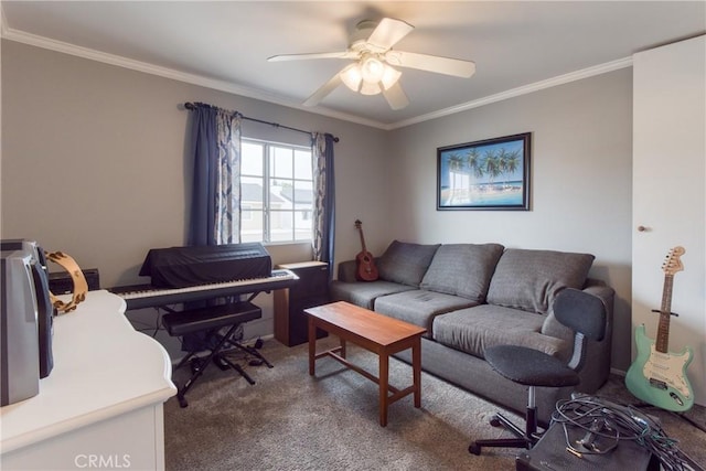 64 Seacrest Ct, Long Beach, CA 90803 - carpeted home office featuring crown molding and a ceiling fan