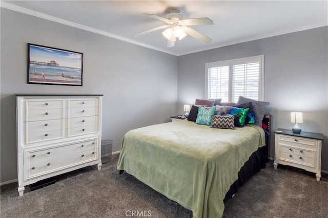 64 Seacrest Ct, Long Beach, CA 90803 - bedroom with dark colored carpet, crown molding, and ceiling fan