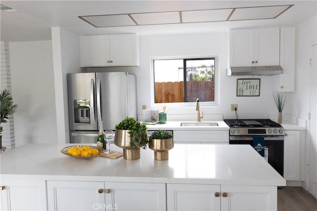910 Kittery Way, Pinole, CA 94564 - kitchen with appliances with stainless steel finishes, under cabinet range hood, a sink, and white cabinets