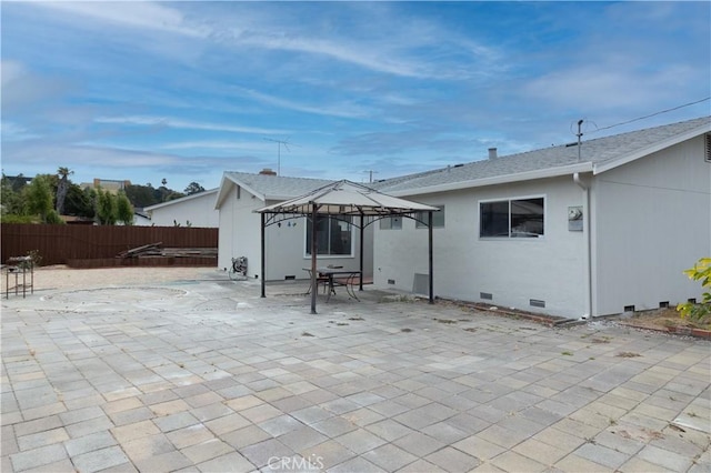 910 Kittery Way, Pinole, CA 94564 - rear view of property featuring a gazebo, crawl space, a fenced backyard, a patio, and a shingled roof