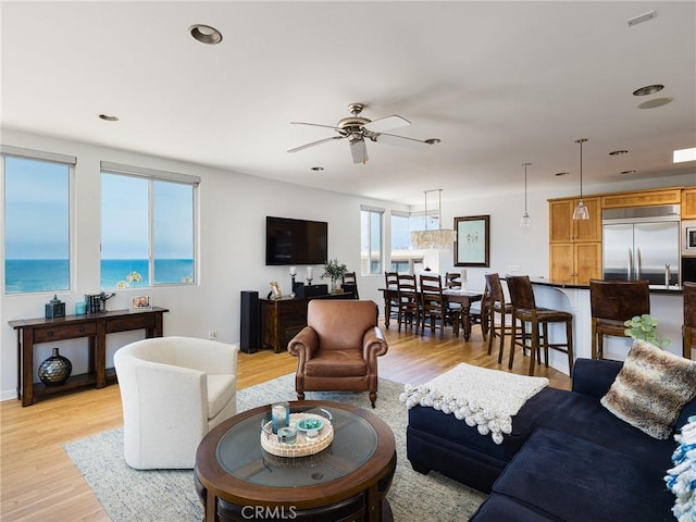 209 41st, Manhattan Beach, CA 90266 - living room featuring light wood-type flooring, a ceiling fan, and recessed lighting