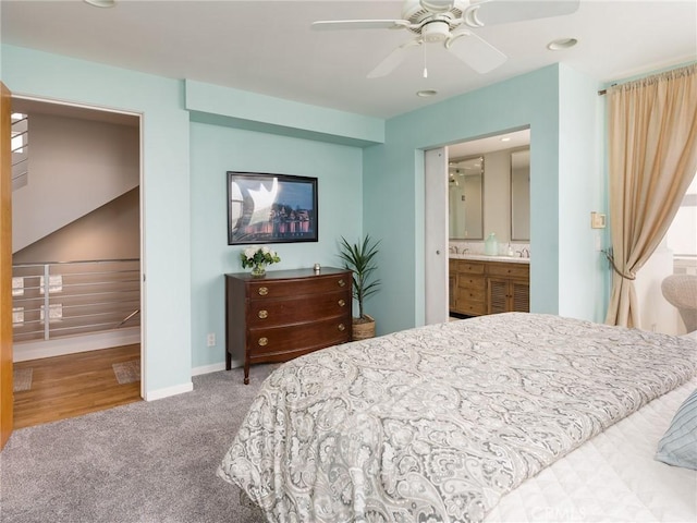 209 41st, Manhattan Beach, CA 90266 - bedroom featuring carpet flooring, recessed lighting, ensuite bathroom, and ceiling fan