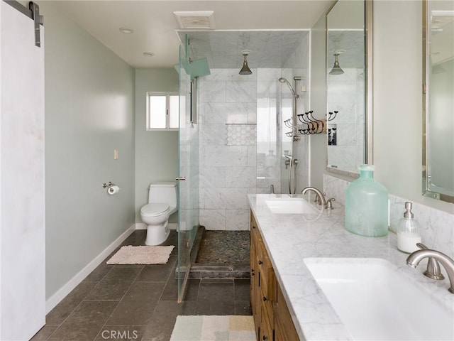 209 41st, Manhattan Beach, CA 90266 - bathroom with a shower stall, double vanity, and tile patterned floors