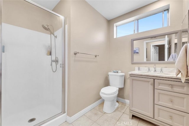 2243 Calle Taxco, West Covina, CA 91792 - full bathroom featuring baseboards, a stall shower, toilet, vanity, and tile patterned flooring