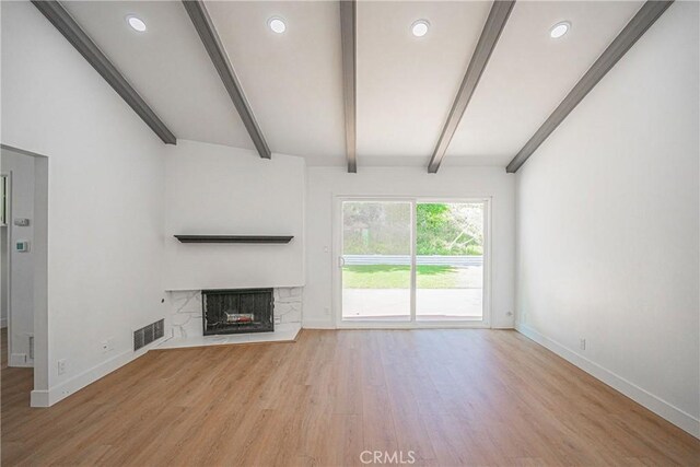 18259 Midbury St, Brea, CA 92821 - unfurnished living room with light wood-style flooring, a fireplace, and recessed lighting