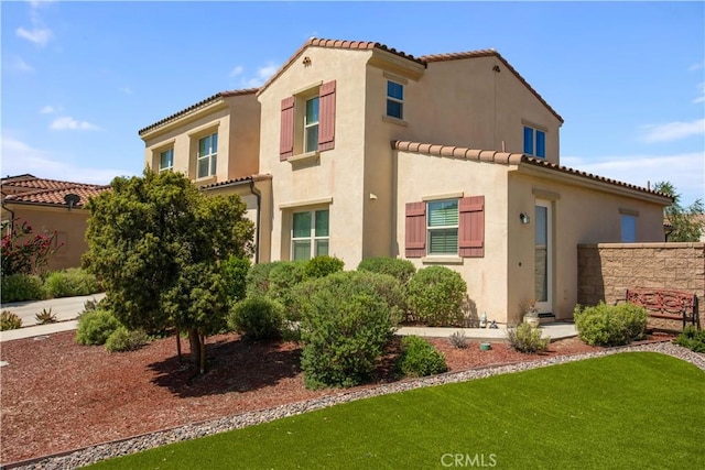 34901 Limecrest Pl, Murrieta, CA 92563 - mediterranean / spanish home with stucco siding, a tile roof, and a front lawn