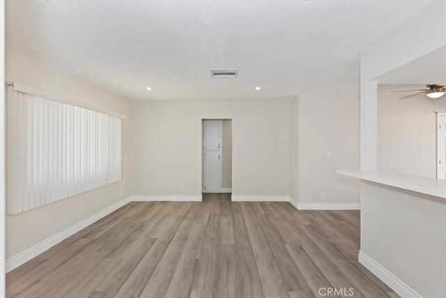 35010 Cedar Rd, Barstow, CA 92311 - unfurnished room featuring light wood finished floors, baseboards, recessed lighting, and a ceiling fan