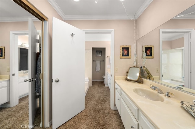 1938 N Quince Way, Upland, CA 91784 - bathroom with vanity, crown molding, and toilet