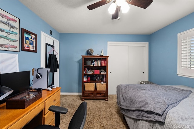 1938 N Quince Way, Upland, CA 91784 - bedroom featuring carpet, an office area, a closet, and a ceiling fan