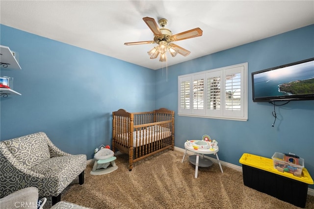 1938 N Quince Way, Upland, CA 91784 - bedroom with carpet, baseboards, ceiling fan, and a nursery area