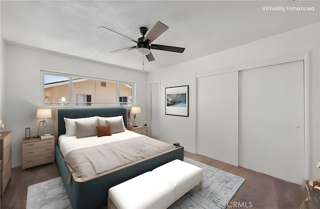 3221 W Jacinto View Rd, Banning, CA 92220 - bedroom featuring a closet and ceiling fan