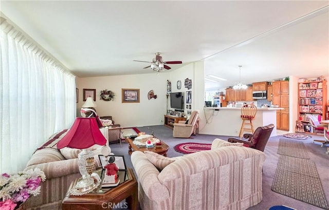 38727 State Highway 96, Klamath River, CA 96050 - living room featuring carpet floors, plenty of natural light, and ceiling fan
