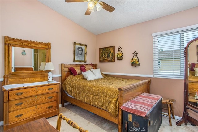 100 Waters Ct, Redlands, CA 92374 - bedroom with vaulted ceiling, carpet flooring, a textured ceiling, ceiling fan, and baseboards