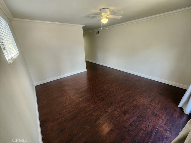 10450 Balboa Blvd, Granada Hills, CA 91344 - unfurnished room with dark wood-style floors, a ceiling fan, baseboards, and ornamental molding