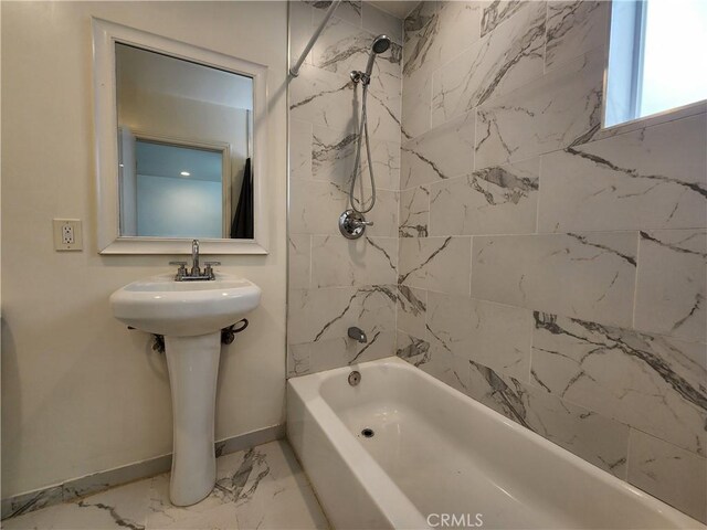 10450 Balboa Blvd, Granada Hills, CA 91344 - bathroom featuring shower / washtub combination, baseboards, and marble finish flooring