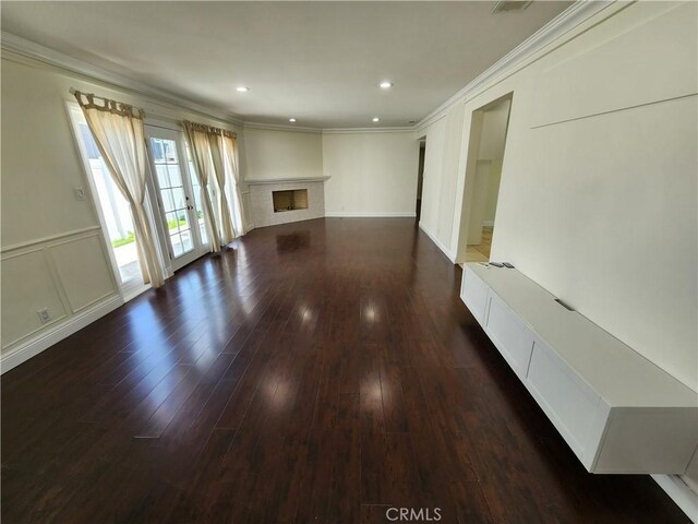 10450 Balboa Blvd, Granada Hills, CA 91344 - unfurnished living room featuring ornamental molding, wood finished floors, a fireplace, and recessed lighting