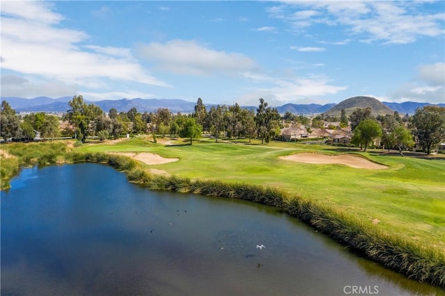197 Inkster Way, Hemet, CA 92545 - view of community featuring view of golf course, a lawn, and a water and mountain view