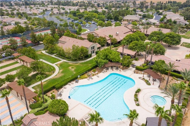 197 Inkster Way, Hemet, CA 92545 - aerial perspective of suburban area with a pool area
