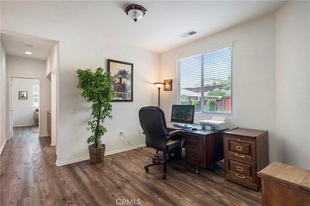 197 Inkster Way, Hemet, CA 92545 - office area featuring dark wood-style flooring and baseboards
