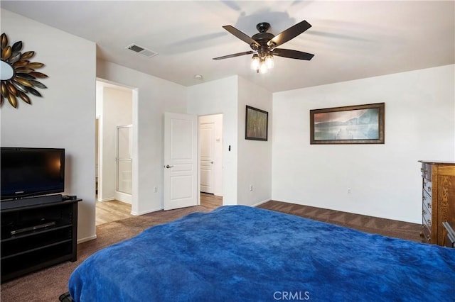 197 Inkster Way, Hemet, CA 92545 - carpeted bedroom with a ceiling fan and ensuite bath