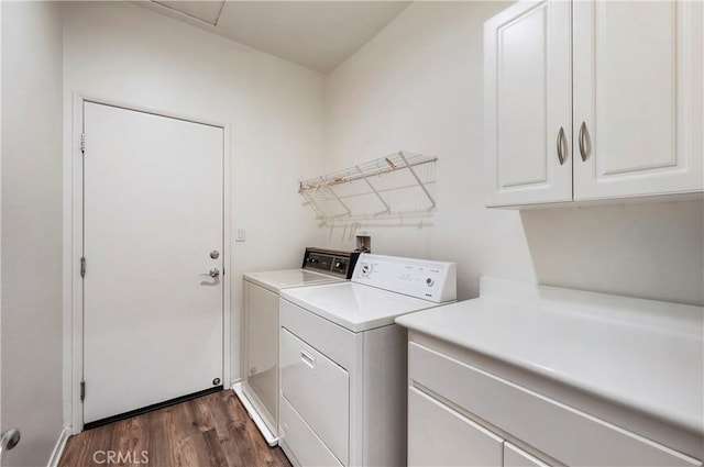 197 Inkster Way, Hemet, CA 92545 - laundry area with cabinet space, dark wood-style flooring, and separate washer and dryer