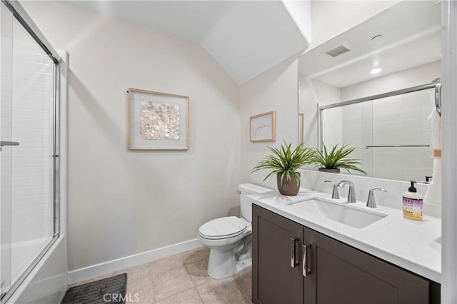 225 Waypoint, Tustin, CA 92782 - bathroom with toilet, vanity, baseboards, tile patterned flooring, and combined bath / shower with glass door
