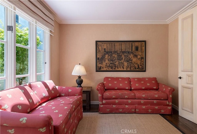 1100 Polaris Dr, Newport Beach, CA 92660 - living area with crown molding and wood finished floors