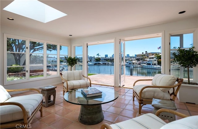 1100 Polaris Dr, Newport Beach, CA 92660 - sunroom with a water view and a skylight