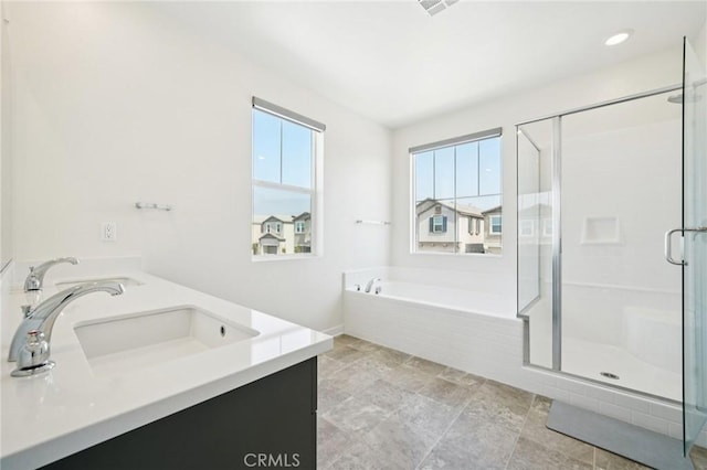 16773 Grapefruit Ln, Fontana, CA 92336 - bathroom with a stall shower, double vanity, and a garden tub