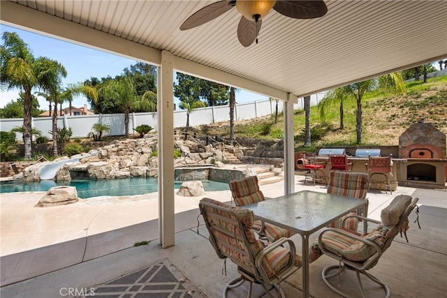 30369 Colina Verde St, Temecula, CA 92592 - view of patio with ceiling fan, outdoor dining space, and area for grilling