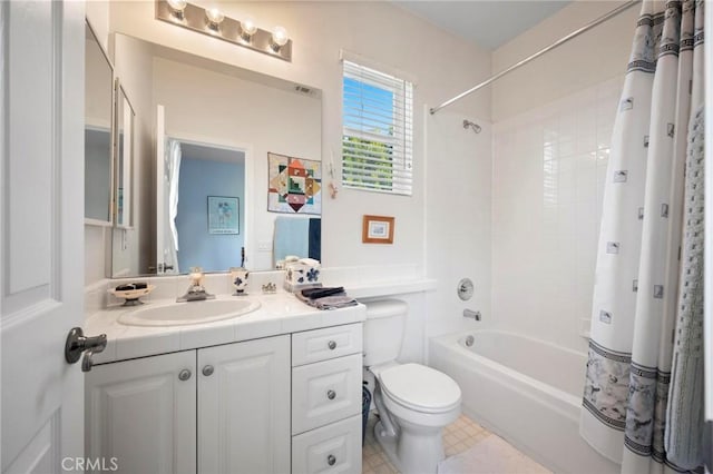 3262 Bluebird Cir, Simi Valley, CA 93063 - full bathroom with vanity, shower / bathtub combination with curtain, and toilet
