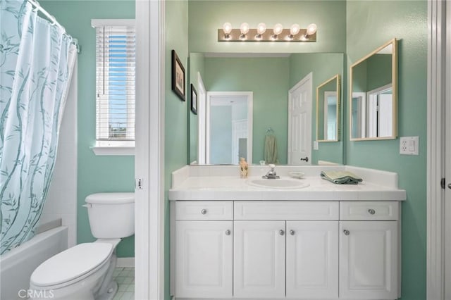 3262 Bluebird Cir, Simi Valley, CA 93063 - full bathroom featuring vanity, shower / bathtub combination with curtain, and tile patterned floors