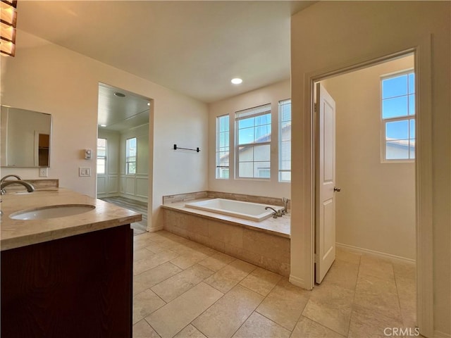 345 W Saint Andrews St, Ontario, CA 91762 - full bath featuring a bath, double vanity, tile patterned flooring, and recessed lighting
