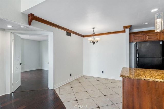13115 Le Parc Unit 40, Chino Hills, CA 91709 - unfurnished dining area with a chandelier, baseboards, recessed lighting, and light wood-type flooring