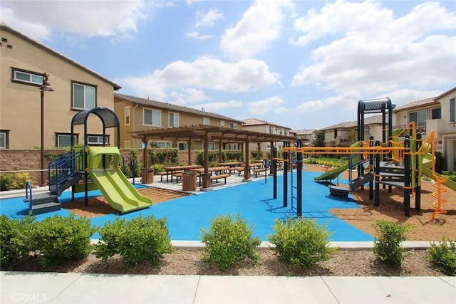6045 Lyon St, Chino, CA 91710 - community playground featuring a pergola and a residential view