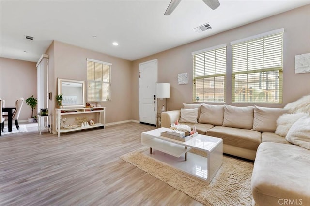 6045 Lyon St, Chino, CA 91710 - living room with wood finished floors, baseboards, a ceiling fan, and recessed lighting
