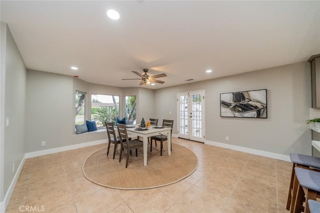 6367 Willow Ave, Rialto, CA 92377 - dining room with recessed lighting, french doors, light tile patterned flooring, and a ceiling fan