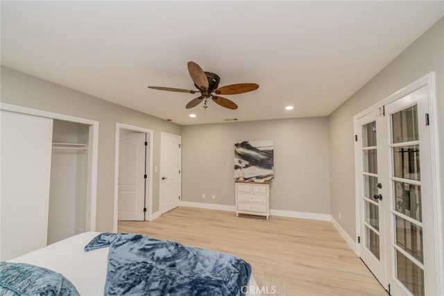 6367 Willow Ave, Rialto, CA 92377 - bedroom with french doors, light wood finished floors, recessed lighting, a ceiling fan, and a closet
