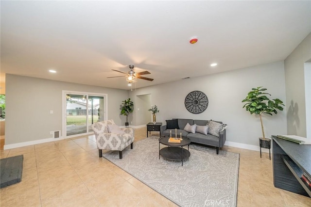 6367 Willow Ave, Rialto, CA 92377 - living room featuring a ceiling fan, light tile patterned floors, and recessed lighting