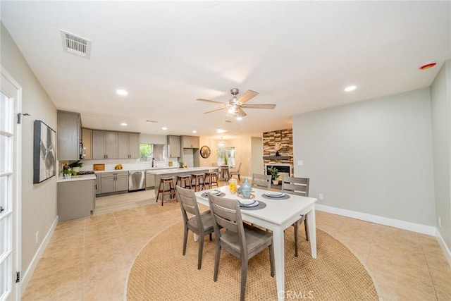 6367 Willow Ave, Rialto, CA 92377 - dining space with ceiling fan, light tile patterned flooring, and recessed lighting