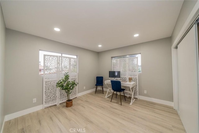 6367 Willow Ave, Rialto, CA 92377 - office area with healthy amount of natural light, light wood-style flooring, and recessed lighting