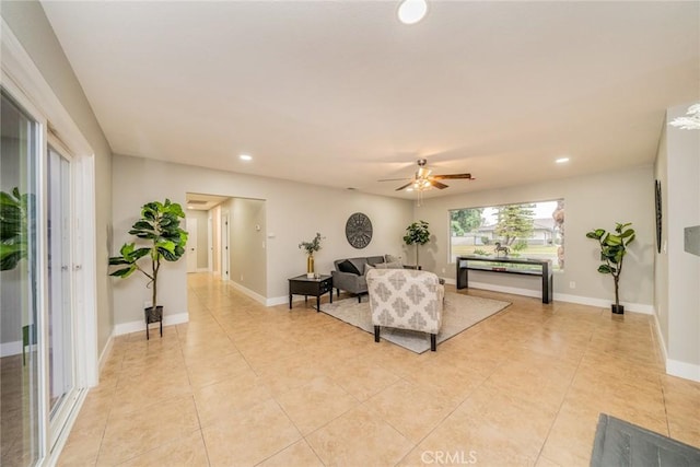 6367 Willow Ave, Rialto, CA 92377 - living room featuring light tile patterned floors, recessed lighting, and ceiling fan
