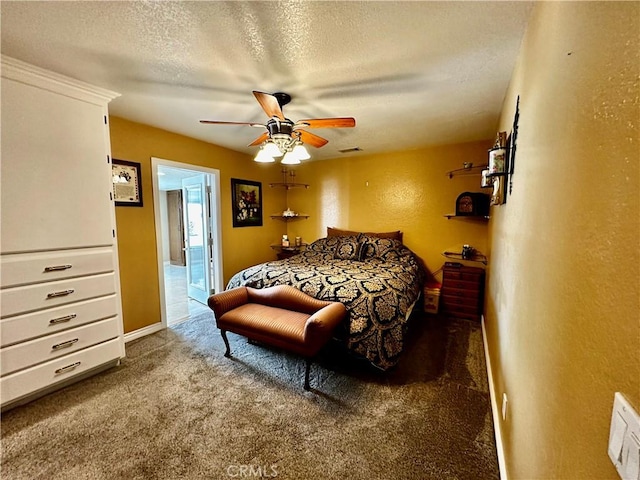 7562 Dartmouth Ave, Rancho Cucamonga, CA 91730 - carpeted bedroom with a textured ceiling, a textured wall, and ceiling fan