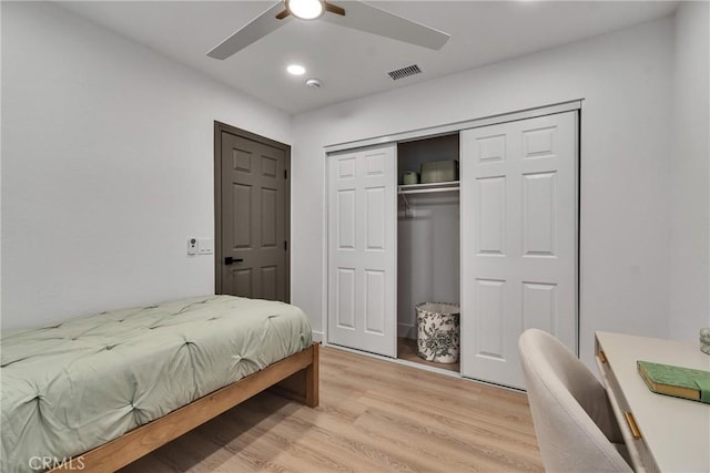 16409 Barbee St, Fontana, CA 92336 - bedroom featuring light wood finished floors, a closet, and a ceiling fan