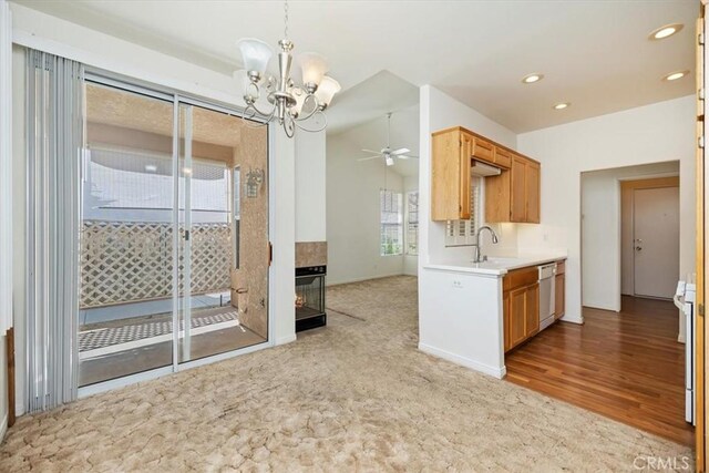 797 Camino De Plata, San Jacinto, CA 92583 - kitchen featuring a chandelier, dishwashing machine, light countertops, a ceiling fan, and recessed lighting