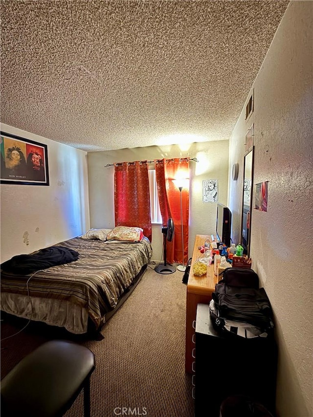 24859 Rock Springs Trl, Moreno Valley, CA 92557 - carpeted bedroom featuring a textured ceiling and a textured wall