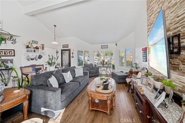 938 Amherst St, Corona, CA 92878 - living room featuring high vaulted ceiling and wood finished floors